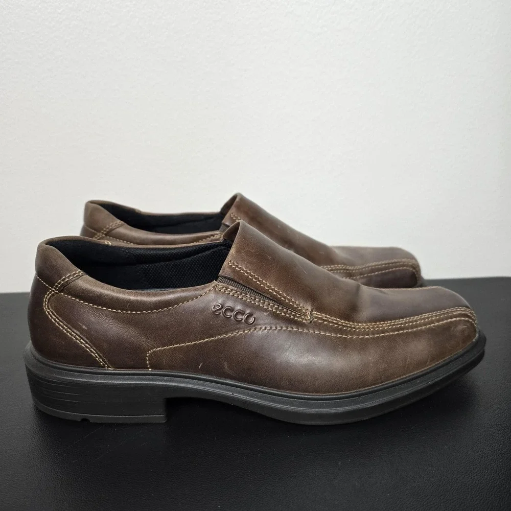 ECCO Shoes Mens Size 41 8 Brown Leather Helsinki Bike Toe Slip‎ On Loafer Dress